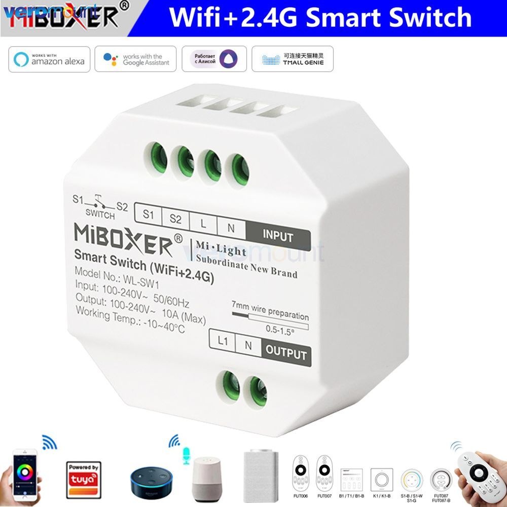 Miboxer Wifi+2.4G Smart Switch WL-SW1 RF Push Dimmer Controller App/Voice/Remote Control AC100-240V 
