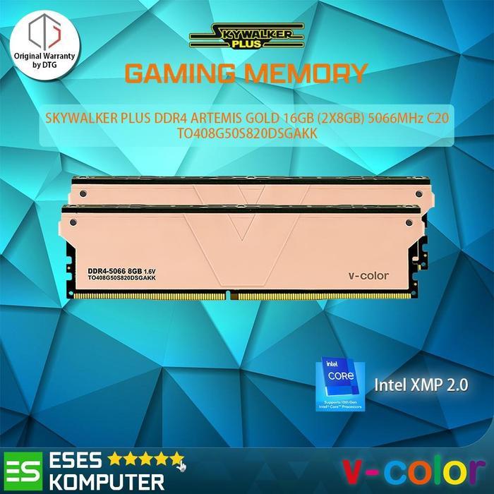 RAM v-color DDR4 SKYWALKER PLUS GOLDEN ARMIS 16GB 2X8GB 5066MHz Memory