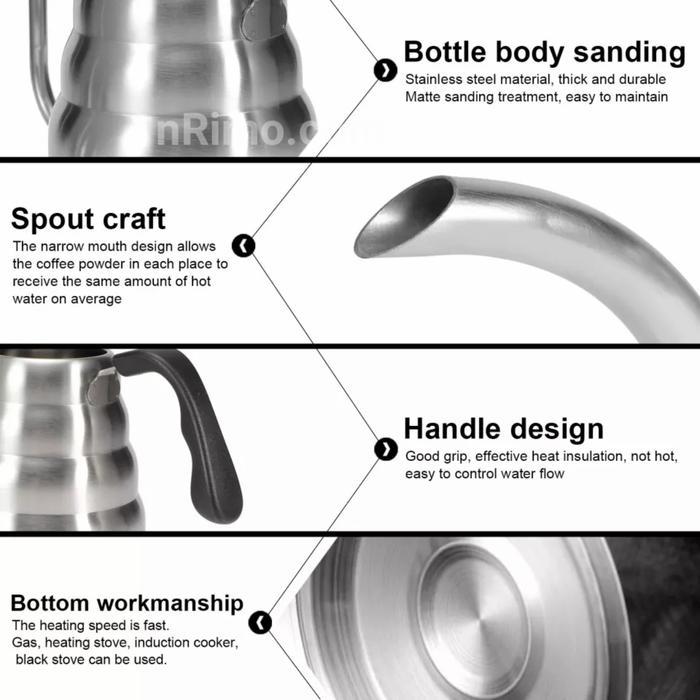 Teko Kopi Leher Angsa Termometer Stainless Steel Gooseneck Kettle Teh