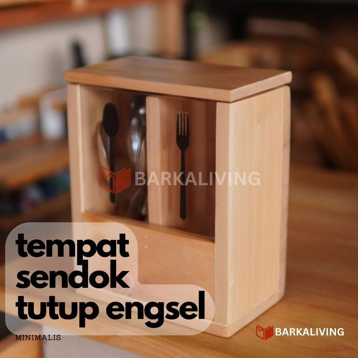 Tempat Sendok Tutup Engsel Cutlery Holder Garpu Sumpit Tertutup Estetik Kayu Minimalis