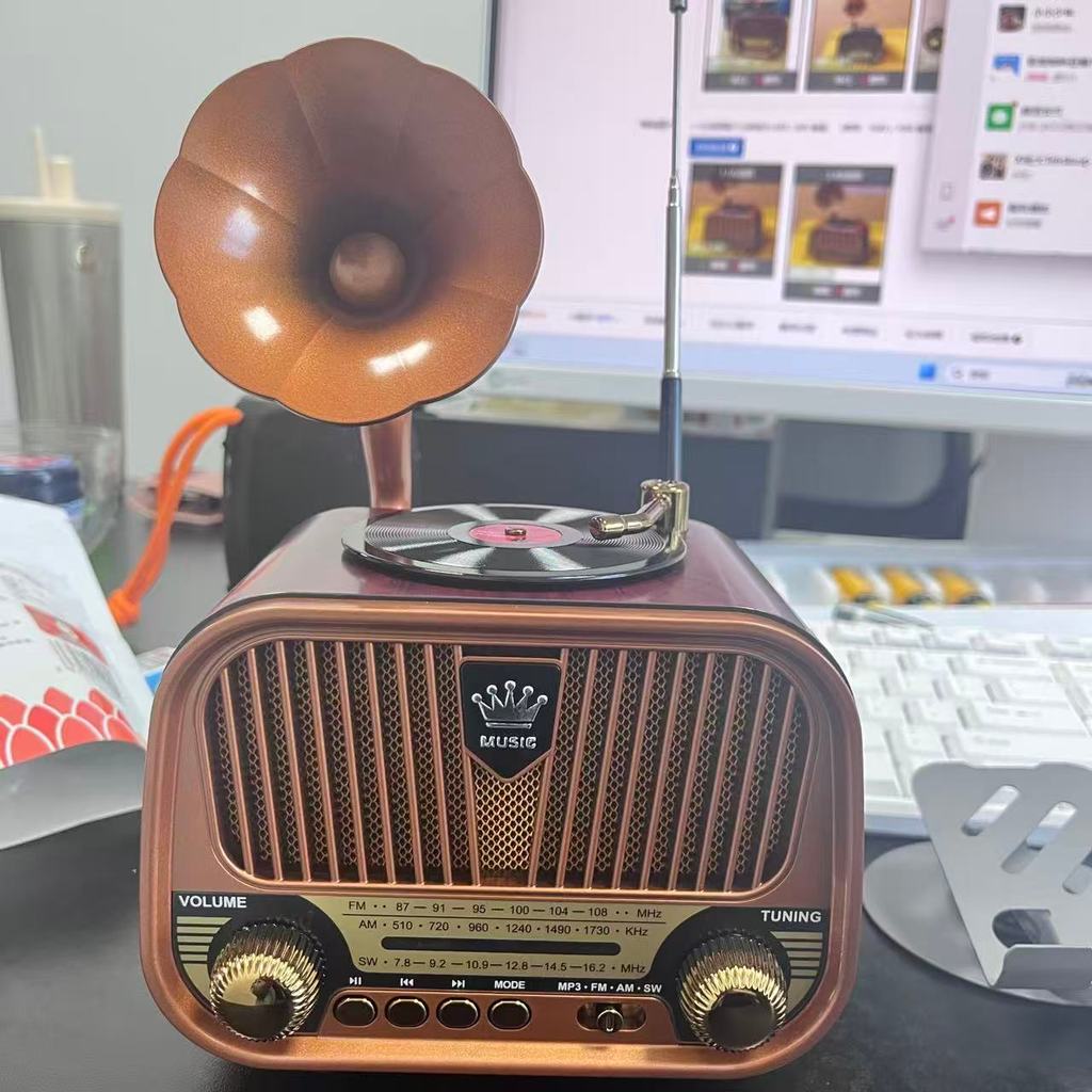 Baru Vintage Retro Bluetooth Speaker Radio-Classic Gramophone Design,BTV5.4,HiFi Audio,3-Band Radio,