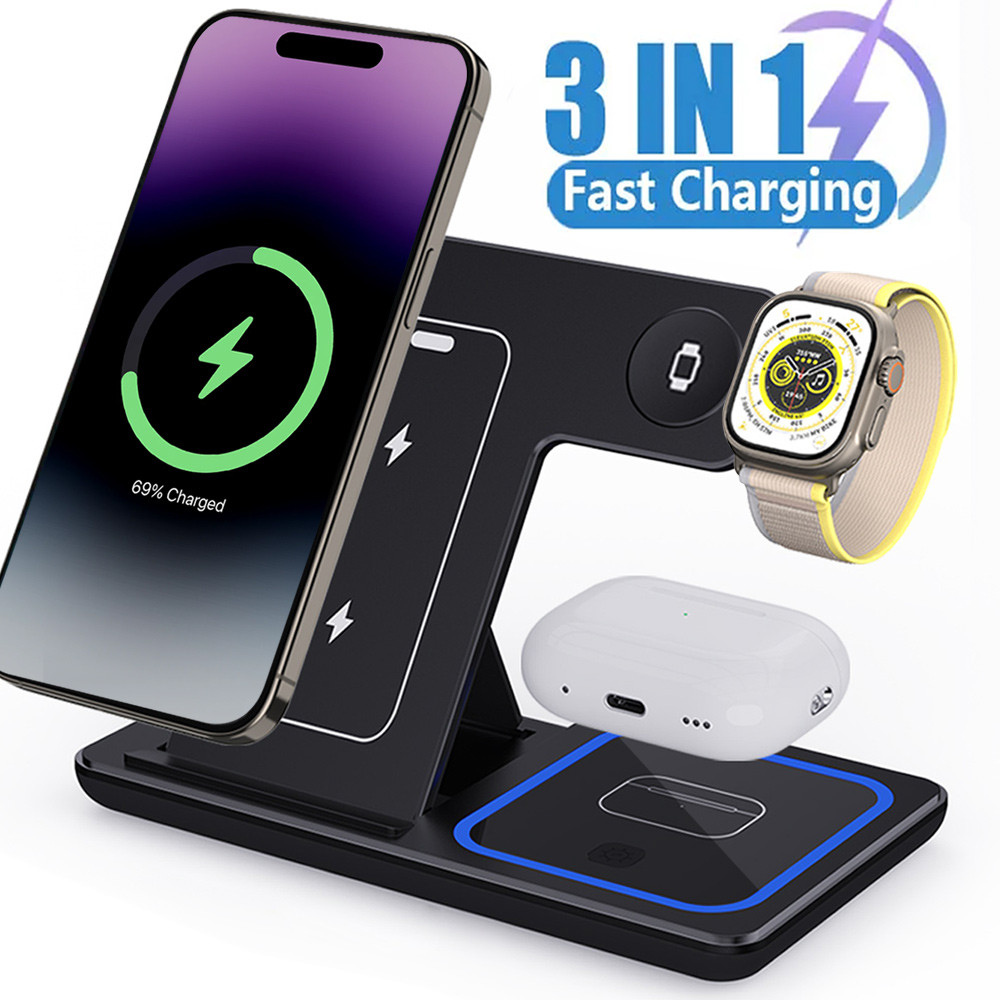 Magnetic Wireless Charger Stand for iPhone 17/16/15/14 Pro Max Apple Watch 8 7 Airpods Pro 3 In 1