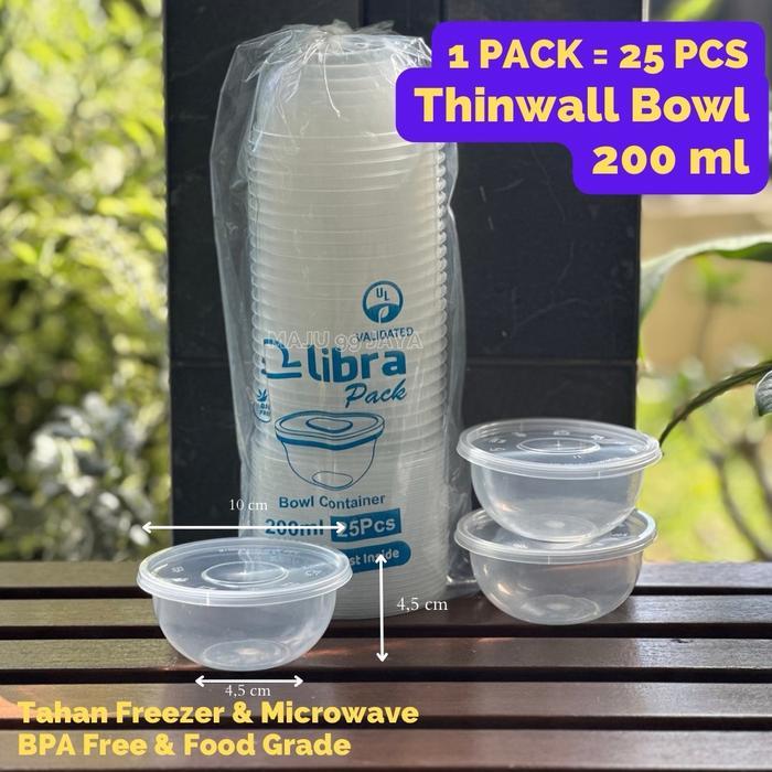 (25 PCS) Thinwall Bowl 200ml & Round 300ml Libra Bening Transparan Tebal Bagian Bawah Bulat Datar