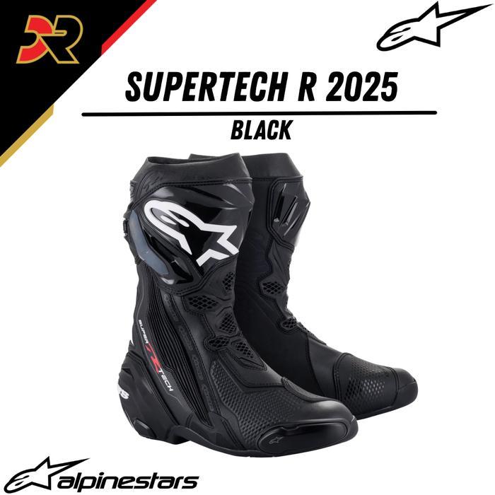 Alpinestars Supertech R 2025 Black Racing Boots Sepatu Balap