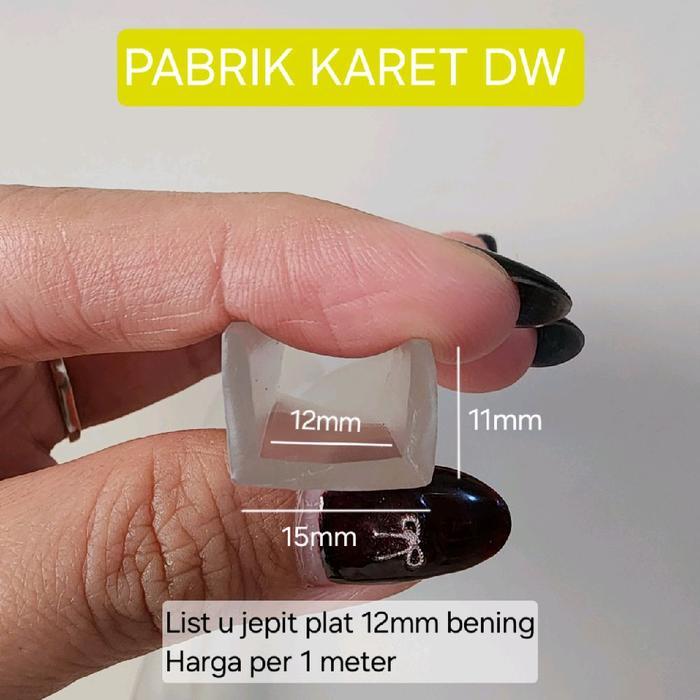 Karet U jepit kaca 12 mm karet lis U jepit plat 12mm meteran BENING TRANSPARAN