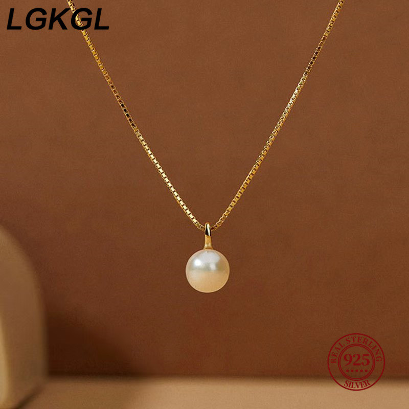 LGKGL Pearl Pendant Necklaces for Women Temperament Clavicle Box Chain Choker 14K Gold Plated