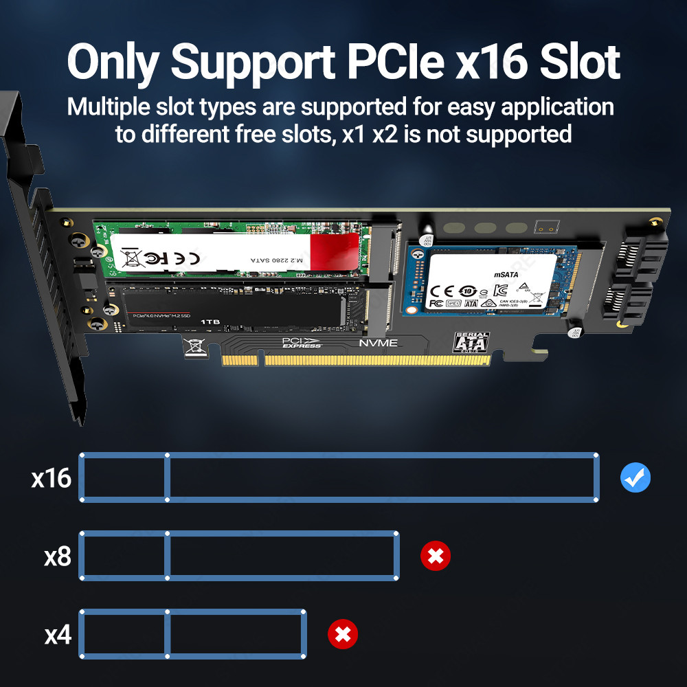 JEYI NVMe NGFF and mSATA SSD PCIe 4.0/3.0 Adapter Card, 3 in 1 M.2 NVME to PCIE/M.2 SATA SSD to SATA