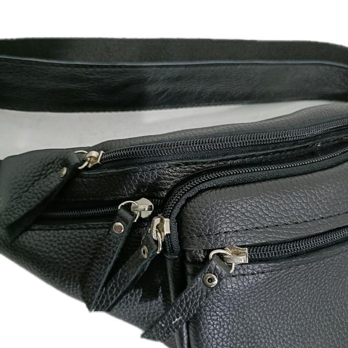 Tas Pinggang Pria Tas Pinggang Pria Kulit Sapi Asli Hitam Tali Full Kulit
