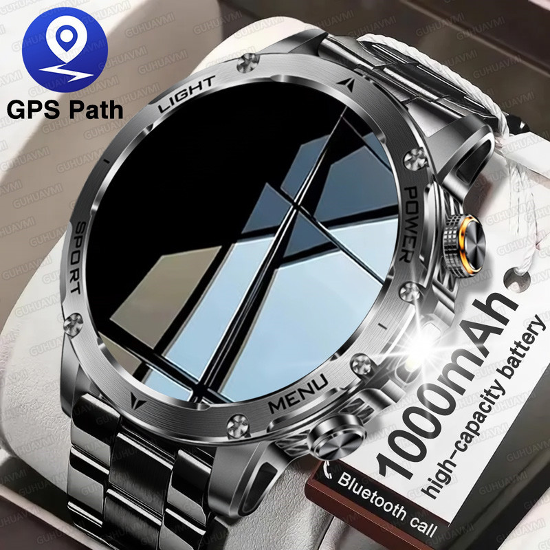Jam Tangan Pintar GPS Outdoor AMOLED NFC Senter Tahan Air Panggilan Bluetooth