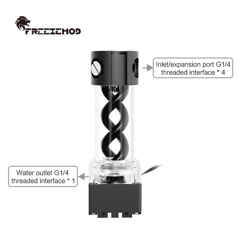 FREEZEMOD Box Pump Reservoir AIO Combo, Aluminum+PMMA Body+DNA Spiral 200mm 300mmLength, No Light