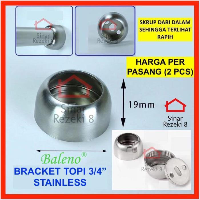 Braket Topi Ring 3/4" inch / Bracket Pipa Bulat STAINLESS Lemari Baju .