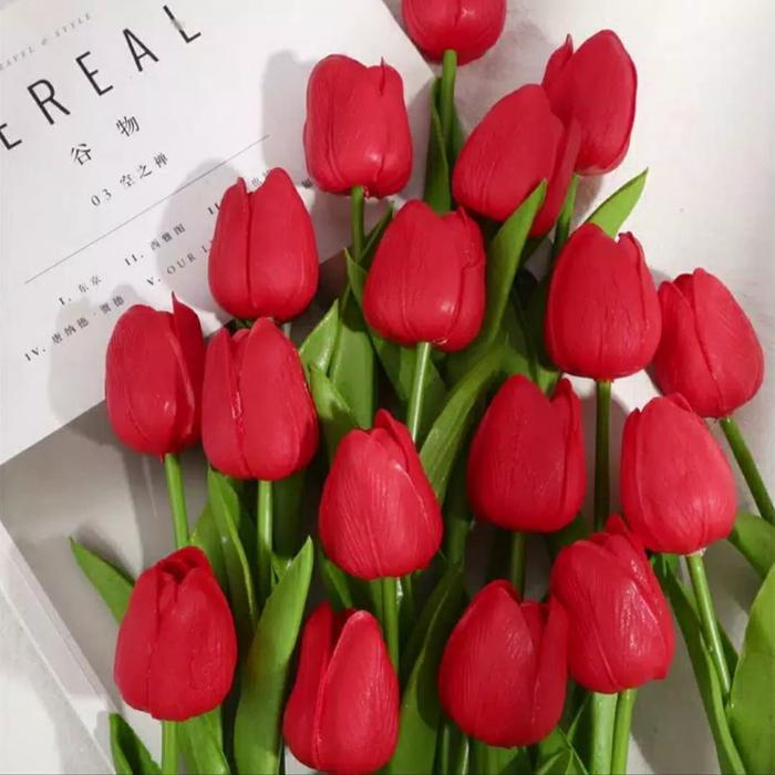 Bunga Tulip Artifisial Bahan Latex (MERAH)