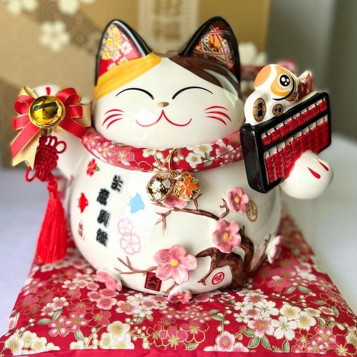Pajangan keramik lucky cat manekineko kucing hoki patung keramik dekorasi rumah