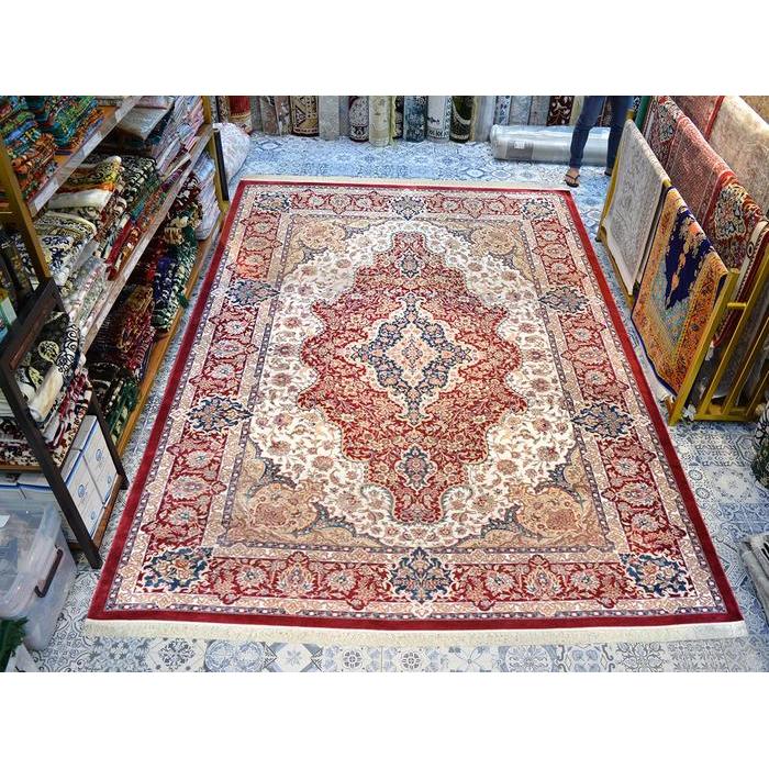 Karpet Lantai Permadani Classic Mewah Bamboo Silk Design Turki Ninova 5844A Red