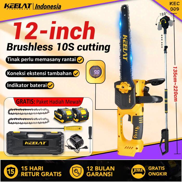 KEELAT Cordless Chainsaw Gergaji Mesin Lithium Gergaji Rantai Elektrik Portable Genggam Lithium