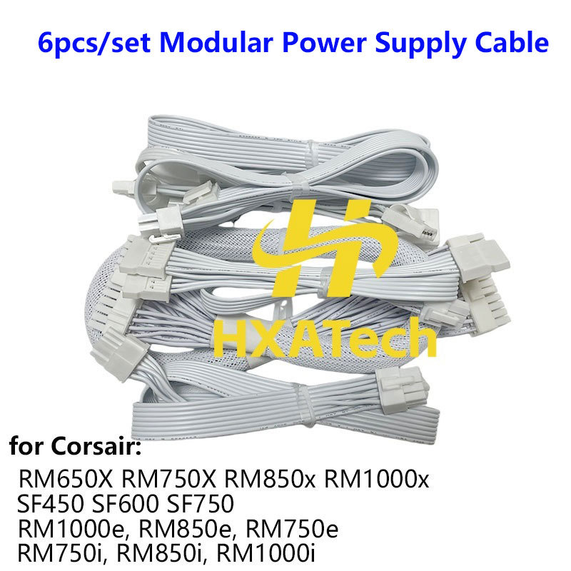 HXATech-White 1set Cable Kit PCIE CPU SATA 24pin Modular Power Cable for Corsair SF600 RM850X