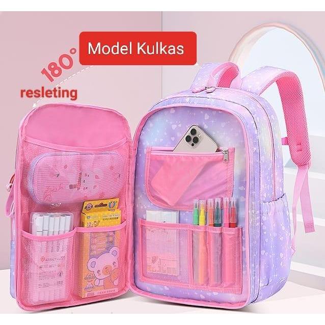 TAS SEKOLAH ANAK PEREMPUAN IMPORT ANTI AIR MODEL KULKAS PELANGI, TAS SEKOLAH ANAK PEREMPUAN CEWEK SD