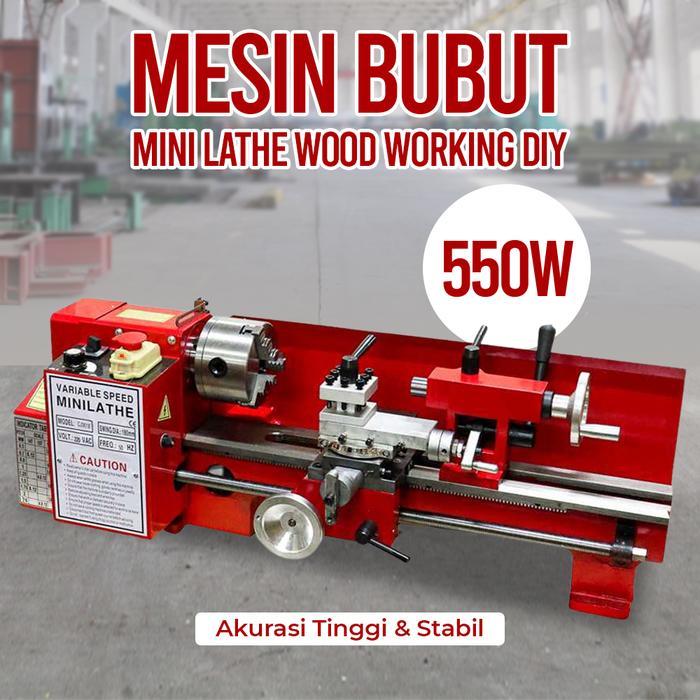 Mesin Bubut Mini Lathe Wood Metal Working DIY 550W CJ0618 OSSIEAO