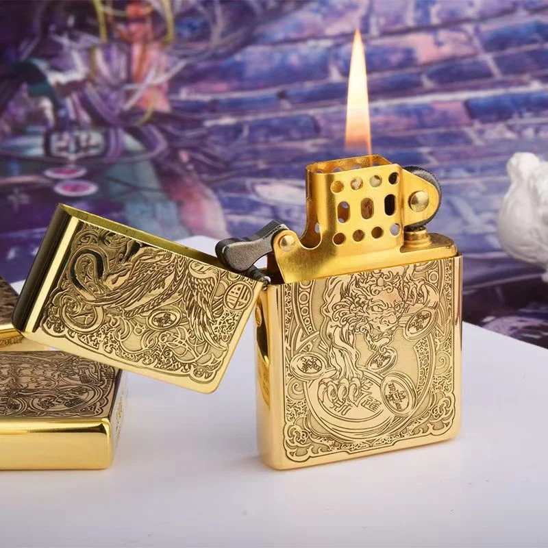 New Original ZORRO Kerosene Lighter Retro Creative Pure Copper Shell Windproof Brass Cigarette