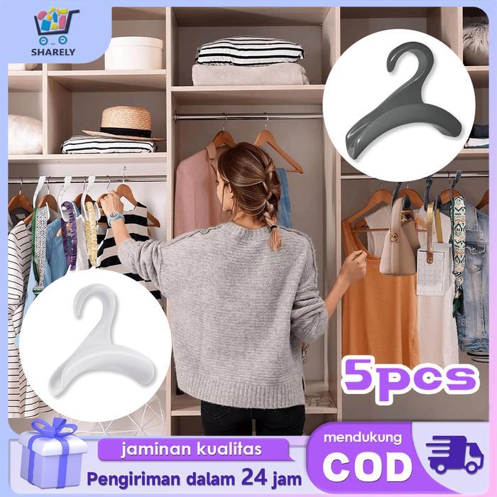 5pcs Hanger Tas Serbaguna Gantungan Dasi Topi Gantungan Lengkung Multifungsi Kait Lemari Plastik Abu