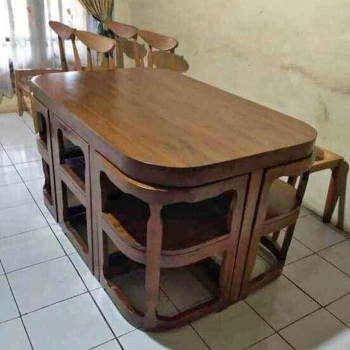 Meja makan oval 6 kursi minimalis