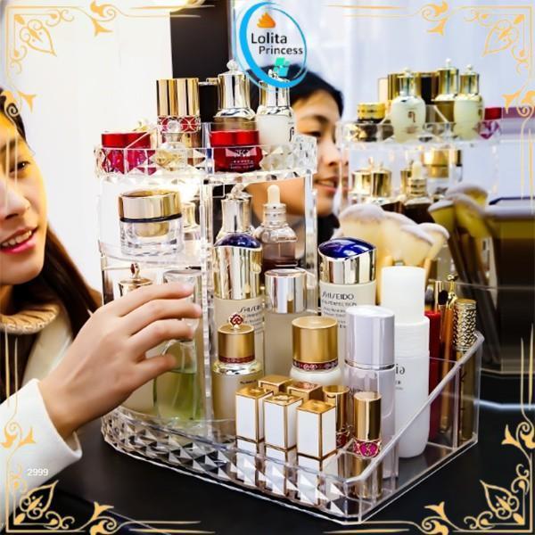 Rak Make Up Kosmetik Petak Acrylic Putar 360 Derajat Diamond Transparan Rak Organizer Makeup