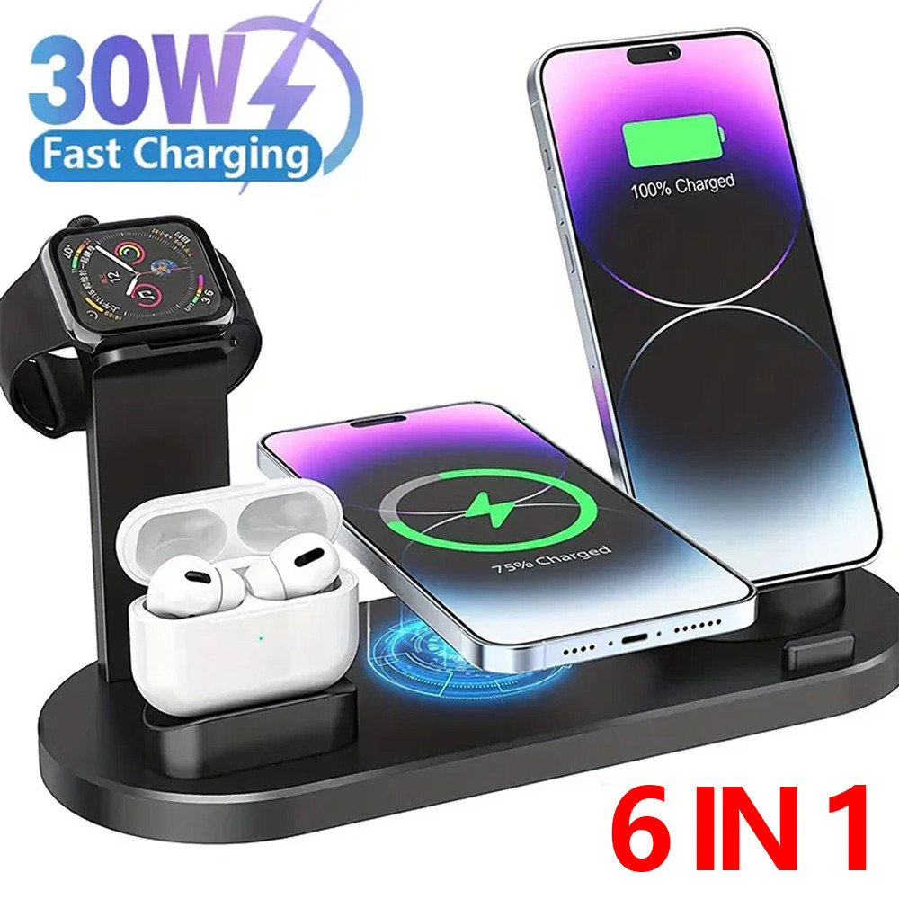 30W 6 In 1 Wireless Charger For Apple iPhone 15 14 13 12 11 X Apple Watch Airpods Fast Charging Dock