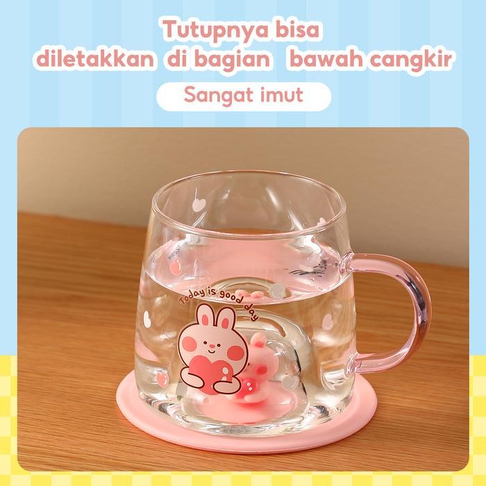 Miniso Kaca Cangkir Gelas Cup Gelas Kopi Mug Lucu Couple Cantik Minum Kaca 300ML Dengan Tutup Barang