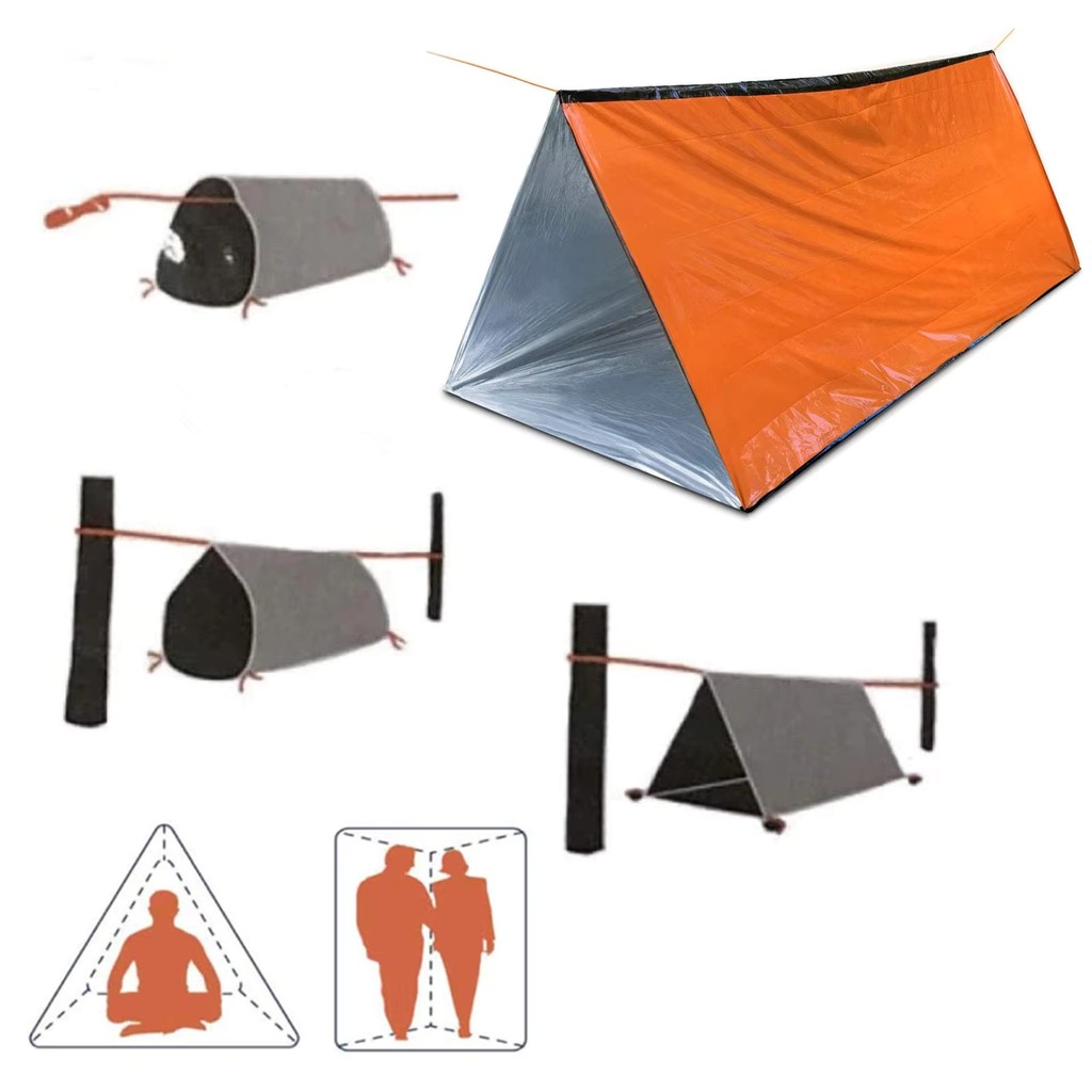2 Person Emergency Shelter Bivy Survival Tent Kit Mylar Tube Tent Sleeping Bag Waterproof Outdoor