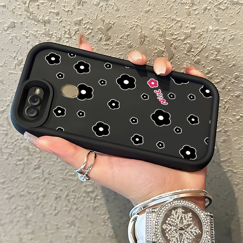 Casing Hp Untuk OPPO A7 OPPO A5s OPPO A12 OPPO A12S A11k Case Bunga hitam kartun Kasing Protective C