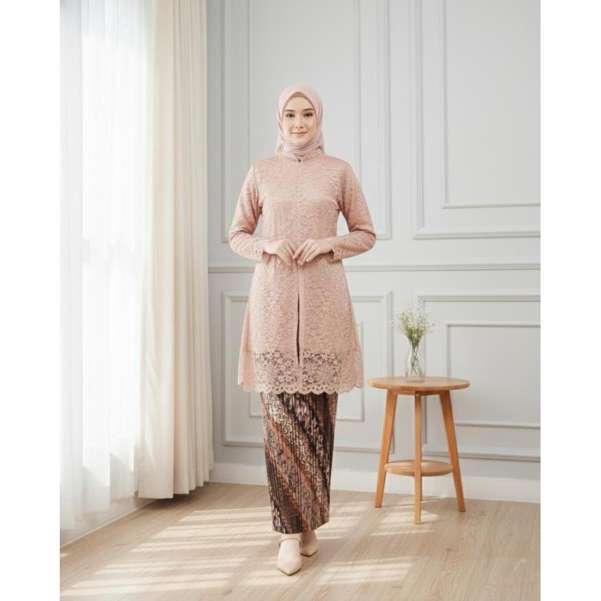 Setelan Kebaya Modern Dan Atasan Mewah Brokat Kondangan Tunik Panjang Seleting Depan Bisa Seragam