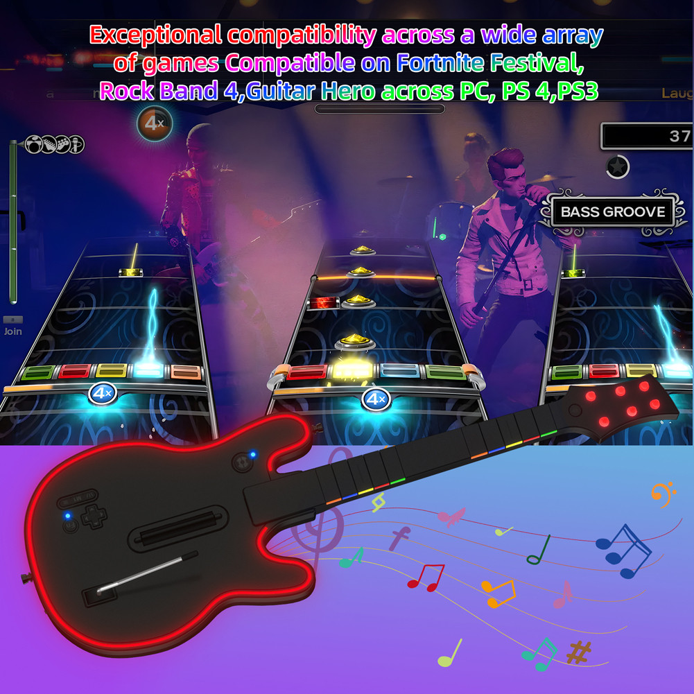 For PS4 PS3 PC Guitar Hero Clone Hero Rock Band Wireless Guitar Controller 2.4G Games Console Remote