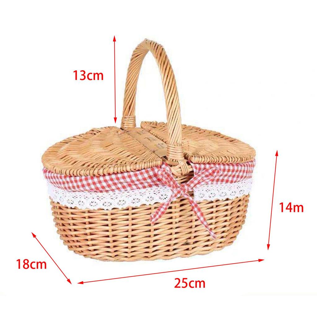 Rustic Wicker Picnic Basket Rattan Storage Serving Basket with