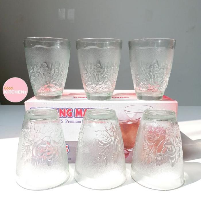 G206 [6 PCS] GELAS KACA GELAS MINUM GELAS KOPI GELAS MURAH GELAS SOUVENIR GELAS WARTEG BINTANG MAWAR