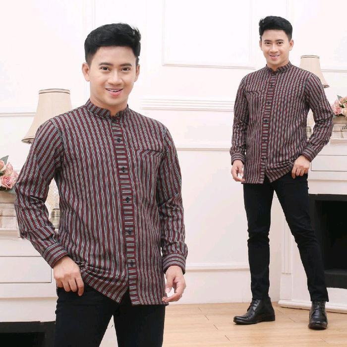 ORIGINAL baju lurik jawa pria-baju surjan tenun lurik warna abu-abu ukuran dewasa hem sunan kalijaga