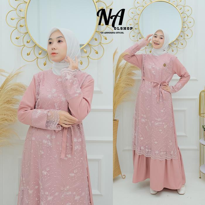Terlaris Gamis Terbaru Brokat Motif Tile Bordir Sabrina Dress Elegan Simple Cantik Ukuran L Xl Xxl