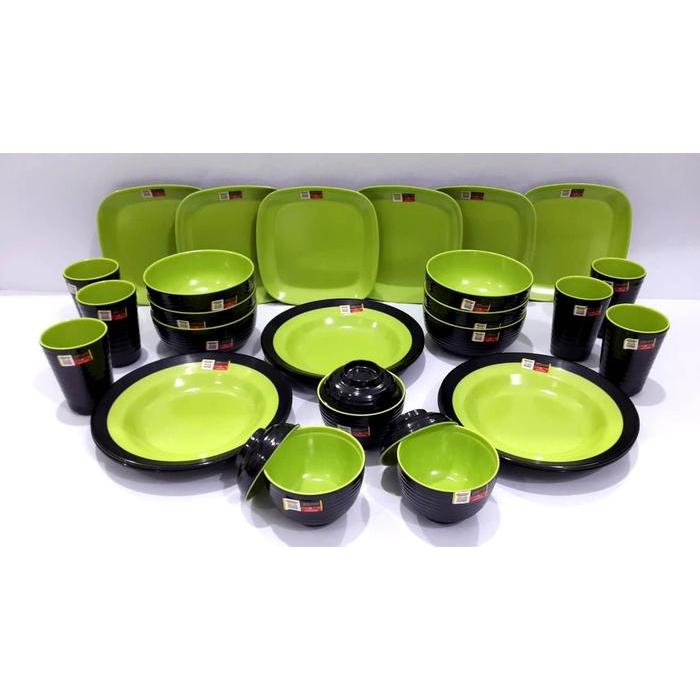 Sale- Paket Rosemary Hijau Stabilo Set Peralatan Makan Melamin Goldendragon