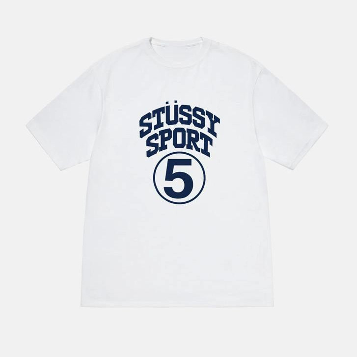 Stussy Short sleeved Men's SPORT Letter Tercetak Stussy Loose Large Round Neck T-shirt Kasual