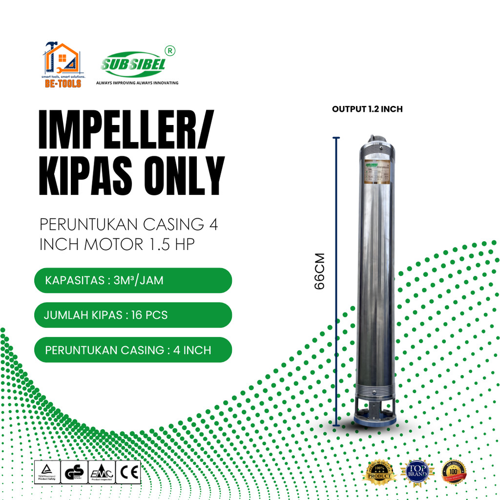 Impeller/Kipas Only Pompa Air Submersible 4 Inch 1.5HP | Output 1.2 Inch | 3M³/Jam