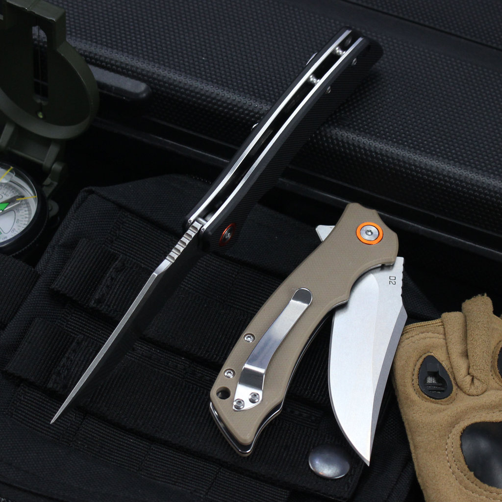 GT-T0062 Folding Knife Tool D2 Steel Blade Ball bearing G10 Handle Outdoor Camping Hunting Knives
