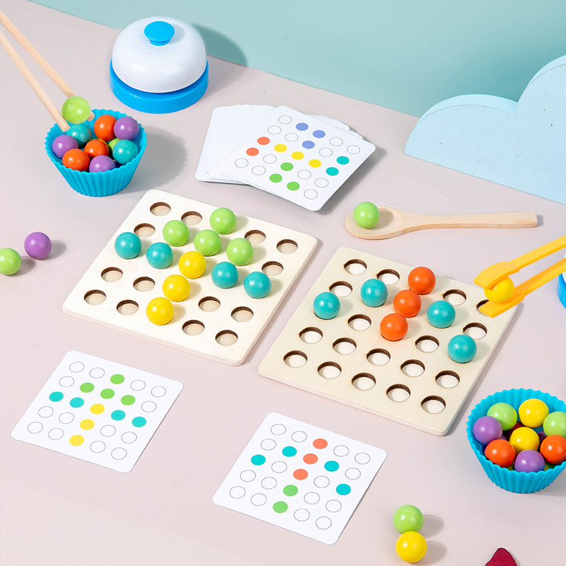 Montessori Wooden Clip Beads Toy Fine Motor Training Color Sorting Matching Early Learning