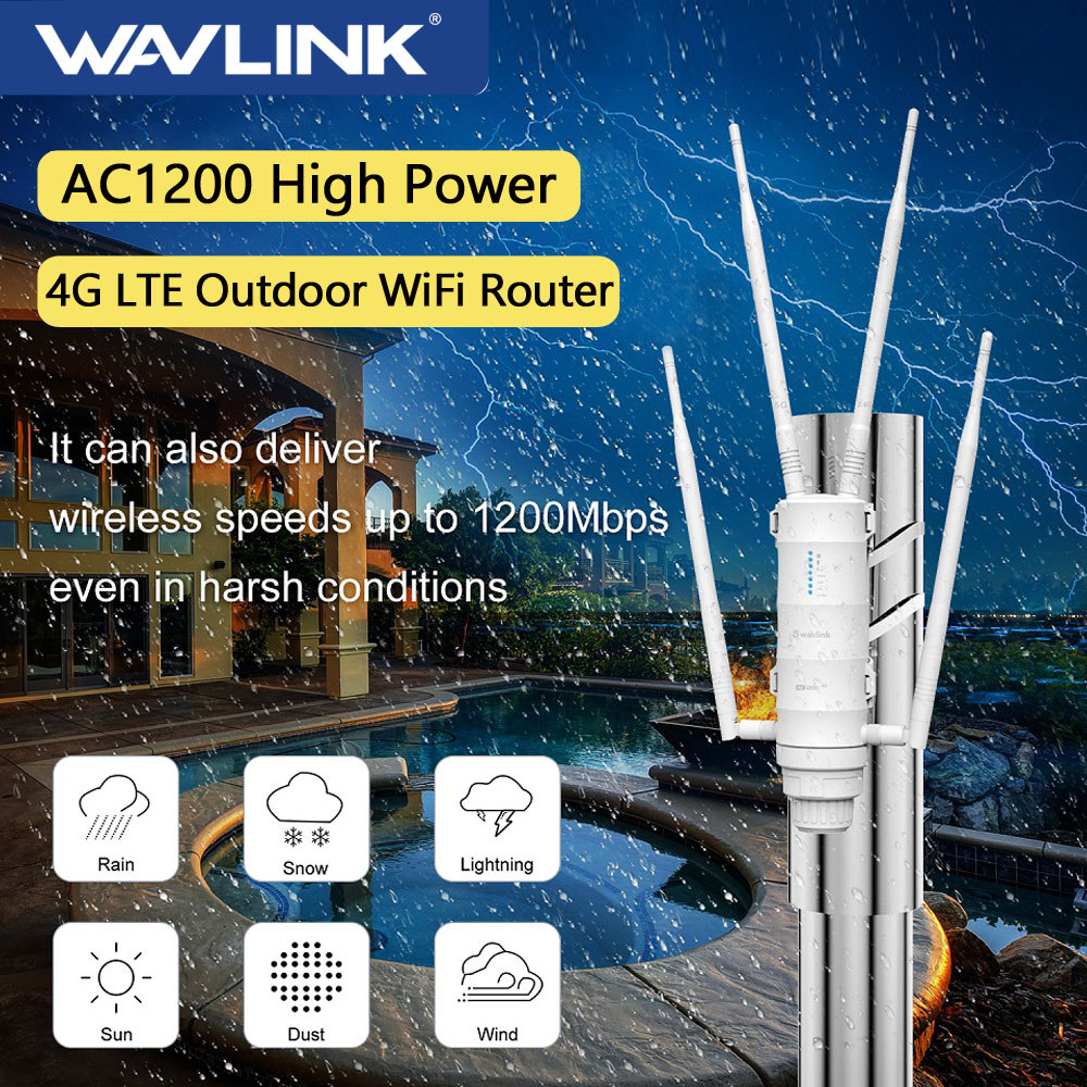Wavlink 4G LTE Outdoor Router External Antenna AC1200 High Power Wi-Fi Router Dual Band Wireless 4g