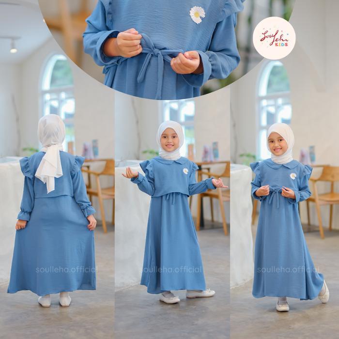 Soulleha Gamis Anak Mina Crinkle Airflow Premium 1-11 Tahun Elegan Zikra Putih Pakaian Muslim Anak