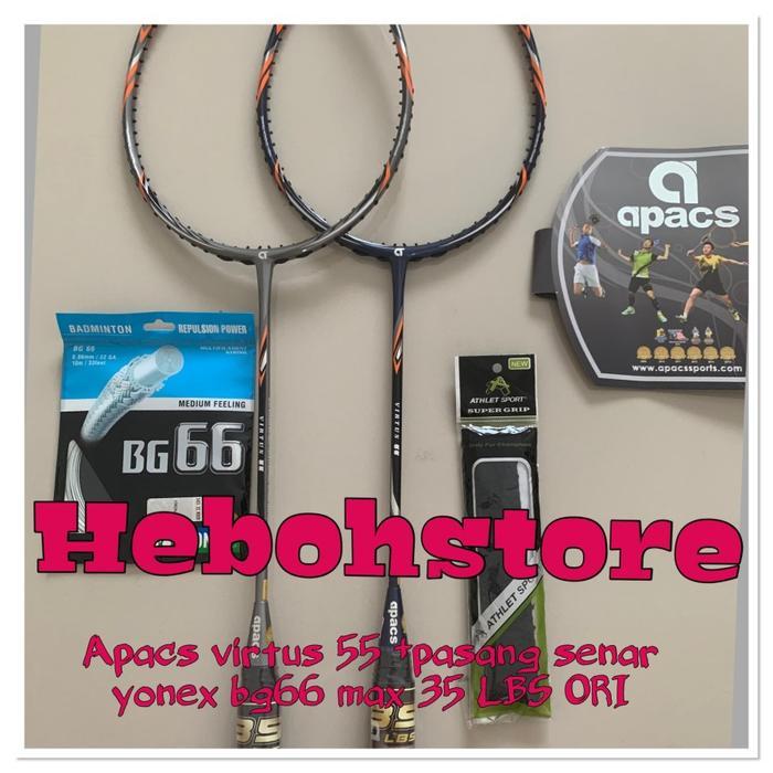 Promo Raket badminton APACS VIRTUS 55 +senar yonex bg66+Grip Max 35lbs