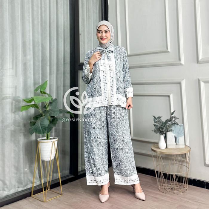 One Set Kinan Rayon Premium Busui Setelan Wanita Atasan Bawahan Celana Panjang Batik Adem Nyaman