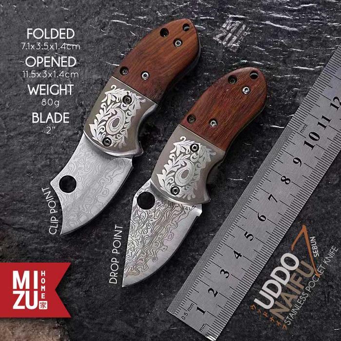 Mizu Uddonaifu-Sebun Stainless Pocket Knife Pisau Saku Lipat Browning