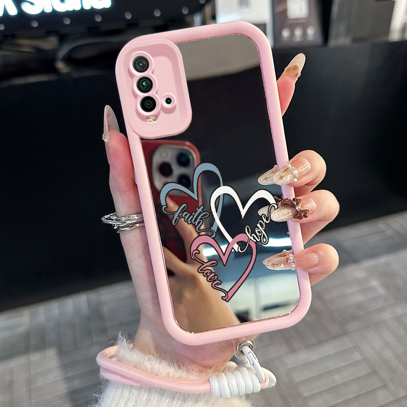 Casing Hp untuk Xiaomi Redmi 9T 9 Power Case Casing cinta pola Silikon Softcase Kasing HP tali gantu