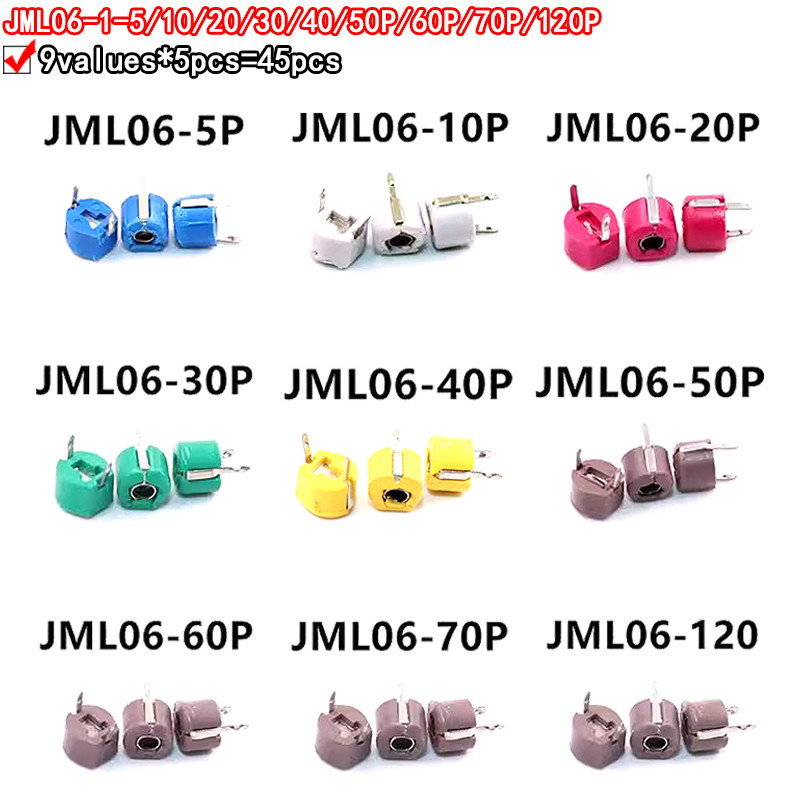 45pcs Variable Trimmer capacitor Assorted Kit JML06 5pf 10pf 20pf 30pf 40pf 50pf 60pf 70pf 120pf