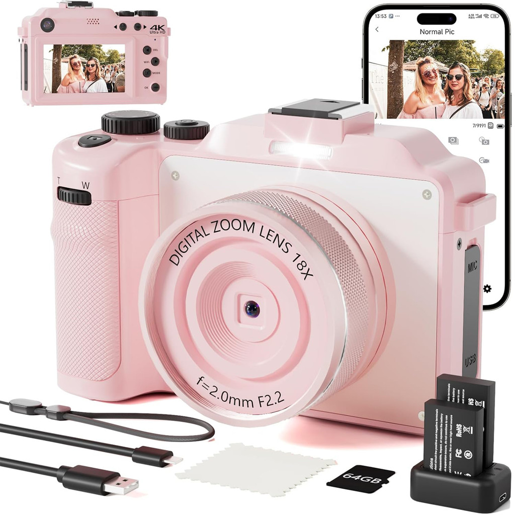 DIY Frame Compact 56MP Digital Cameras Front Rear Dual Lens Selfie 4K Photography Camcorder 18X