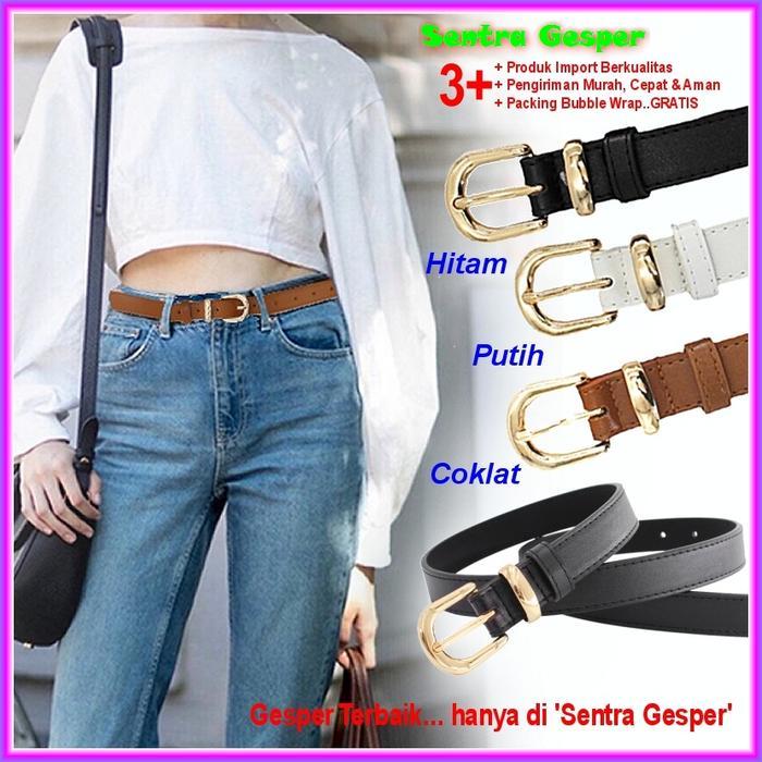 TERMURAH Belt Sabuk Fashion Wanita Gesper Kulit Ikat Pinggang Jeans kecil Murah IkatPinggang Coklat